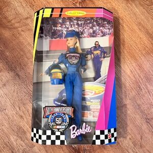 Mattel NASCAR 50th Anniversary Barbie Doll 1998 Blue Racing Suit New 20442